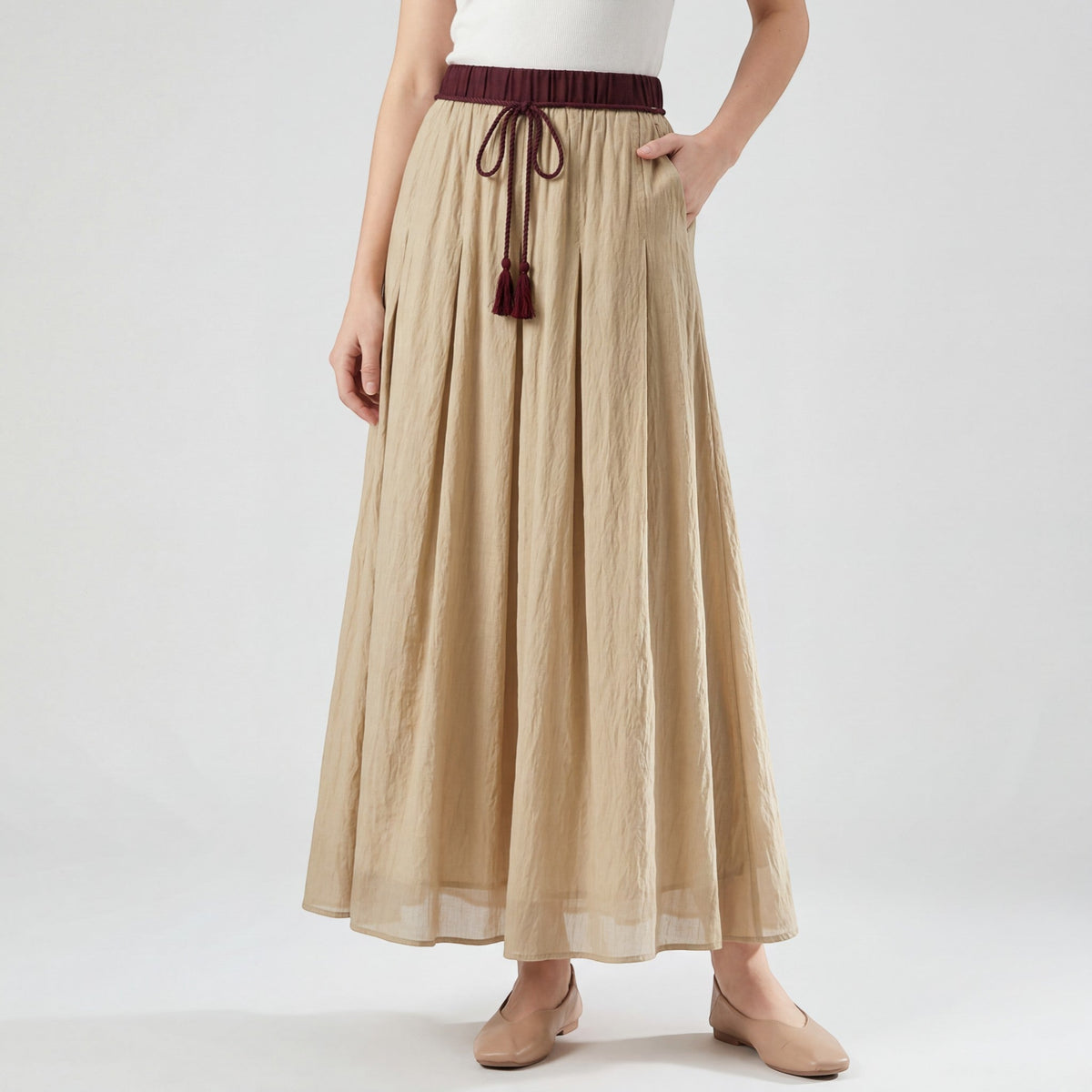Women's linen midi skirt – Pleated flared cut
