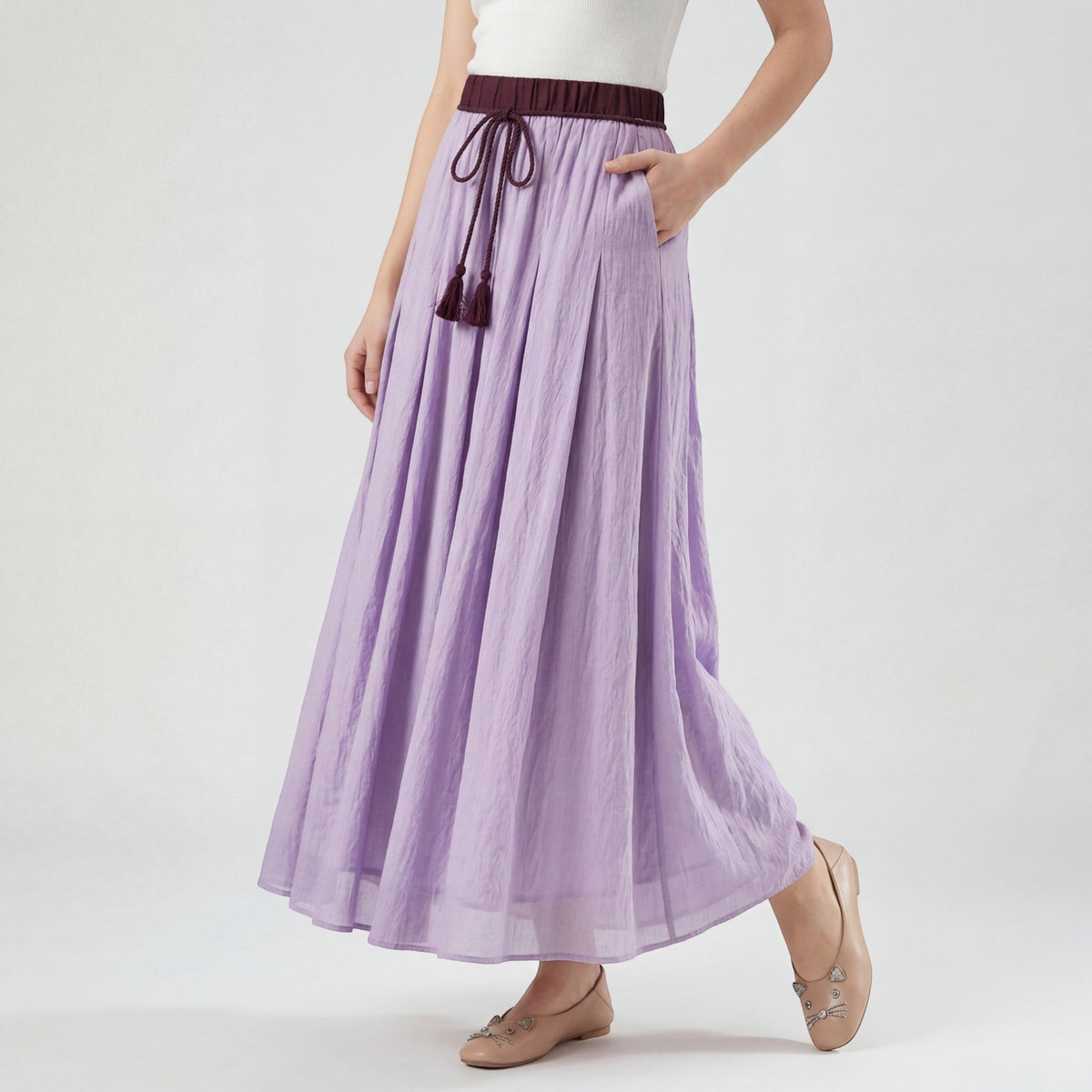 Women's linen midi skirt – Pleated flared cut