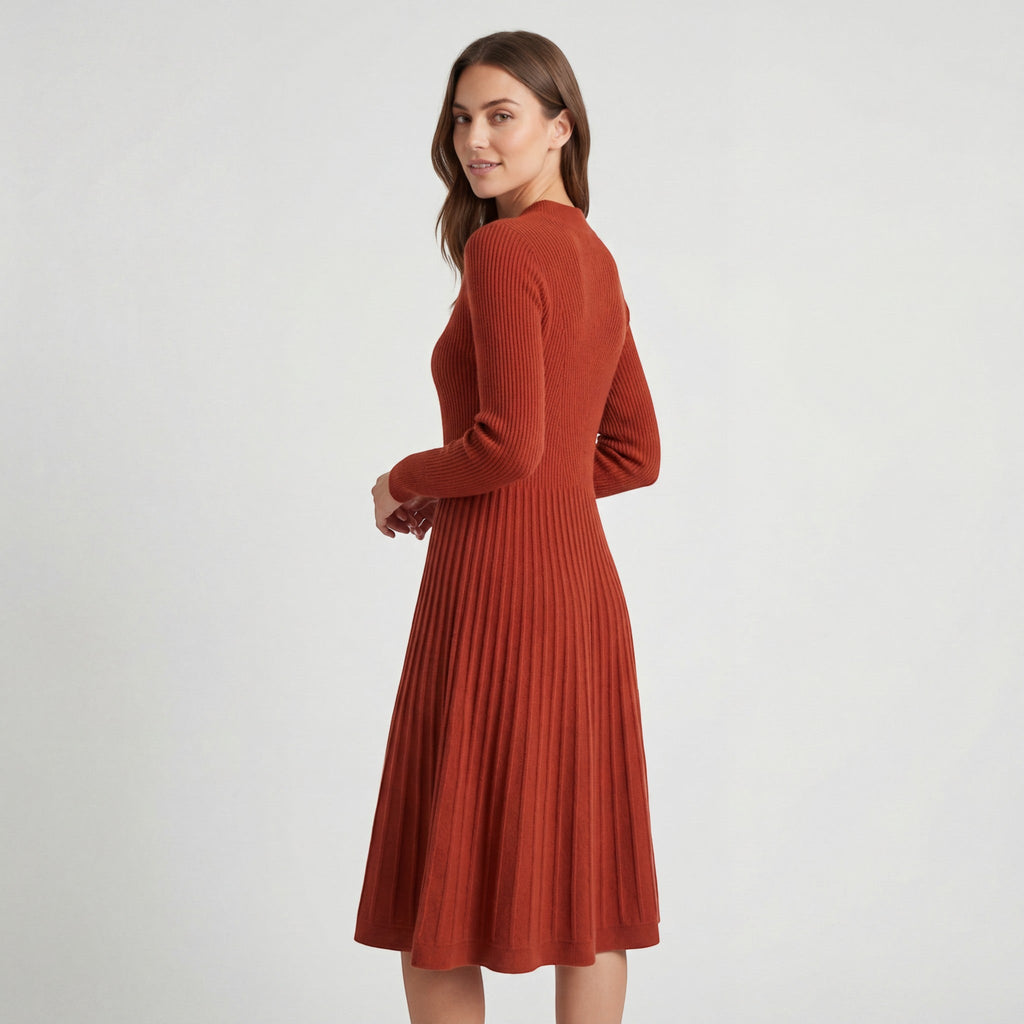 Women's cashmere knit midi dress - Long sleeves relaxed fit