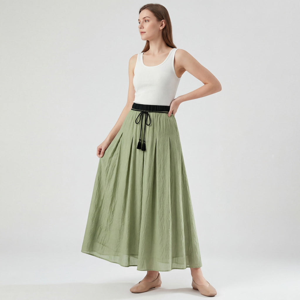 Women's linen midi skirt – Pleated flared cut