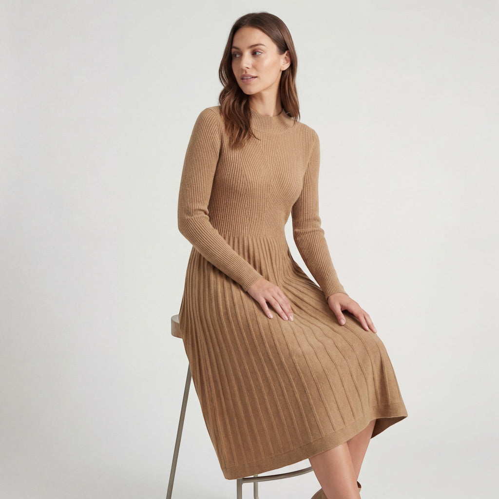 Women's cashmere knit midi dress - Long sleeves relaxed fit