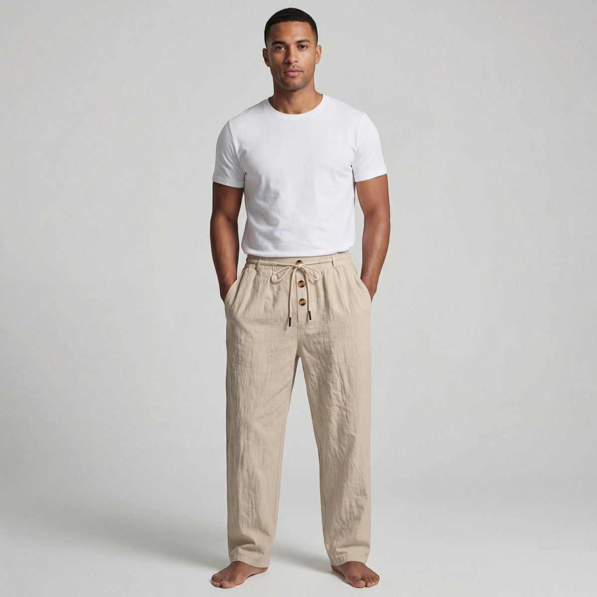 Men's linen drawstring trousers – Relaxed straight fit