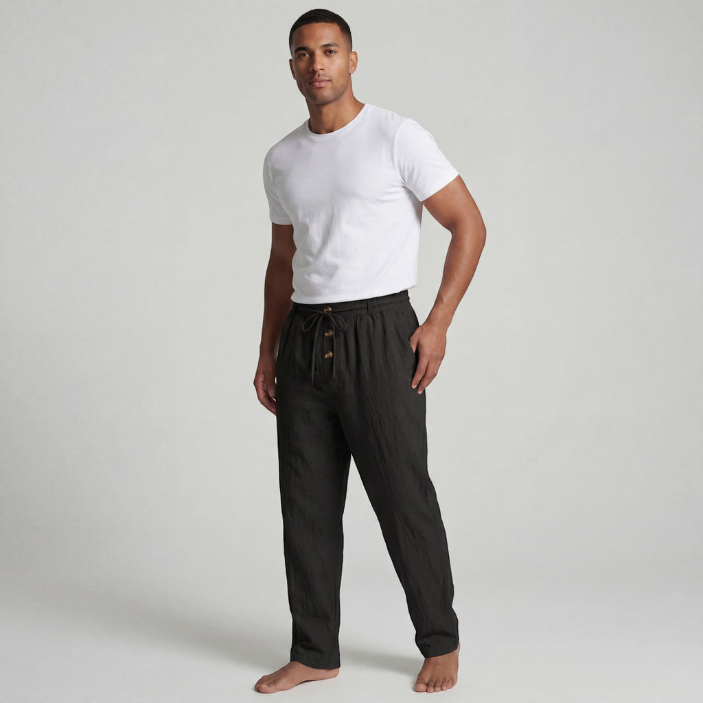 Men's linen drawstring trousers – Relaxed straight fit