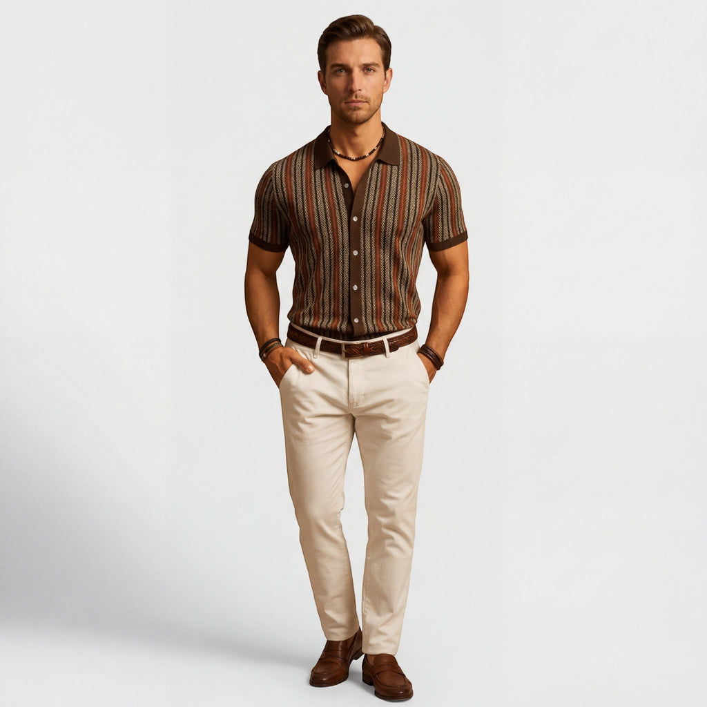Men's jacquard knit polo shirt – Short sleeves, comfortable fit