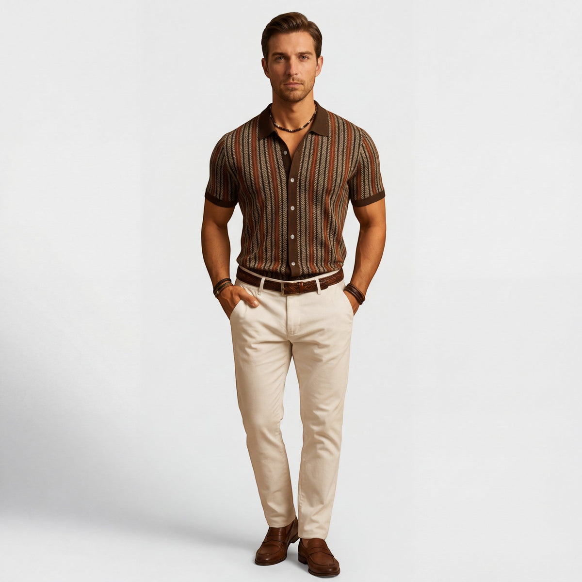 Men's jacquard knit polo shirt – Short sleeves, comfortable fit