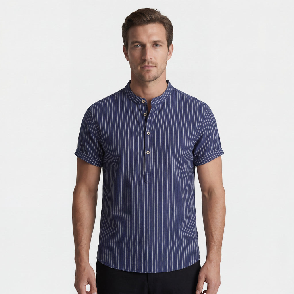 Men's short-sleeved linen shirt – Loose fit, striped
