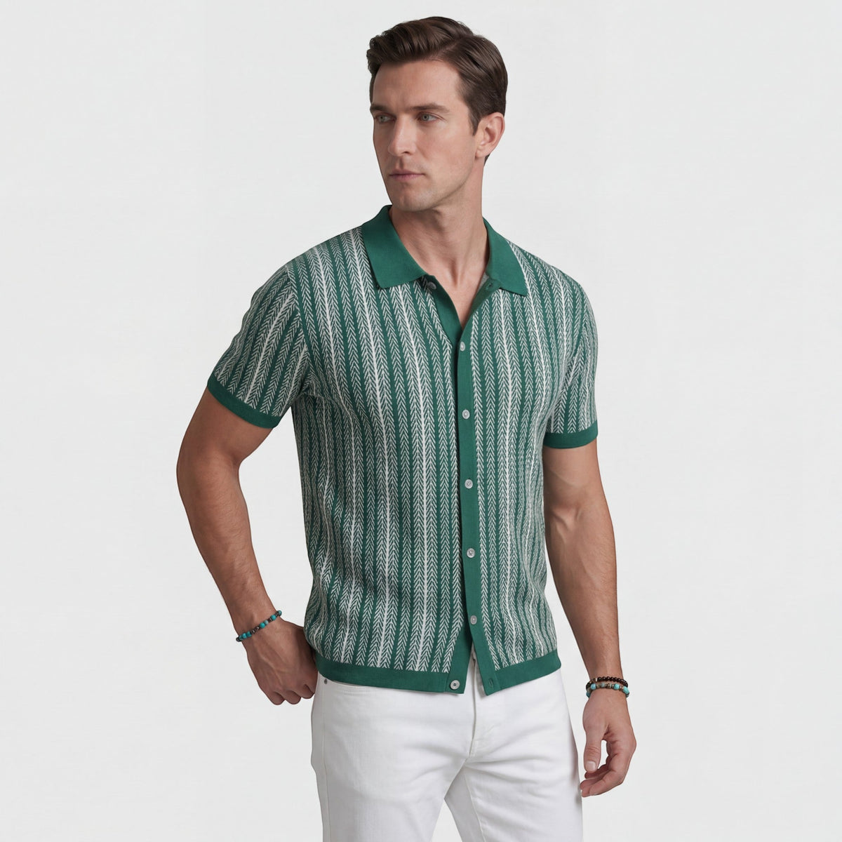 Men's jacquard knit polo shirt – Short sleeves, comfortable fit
