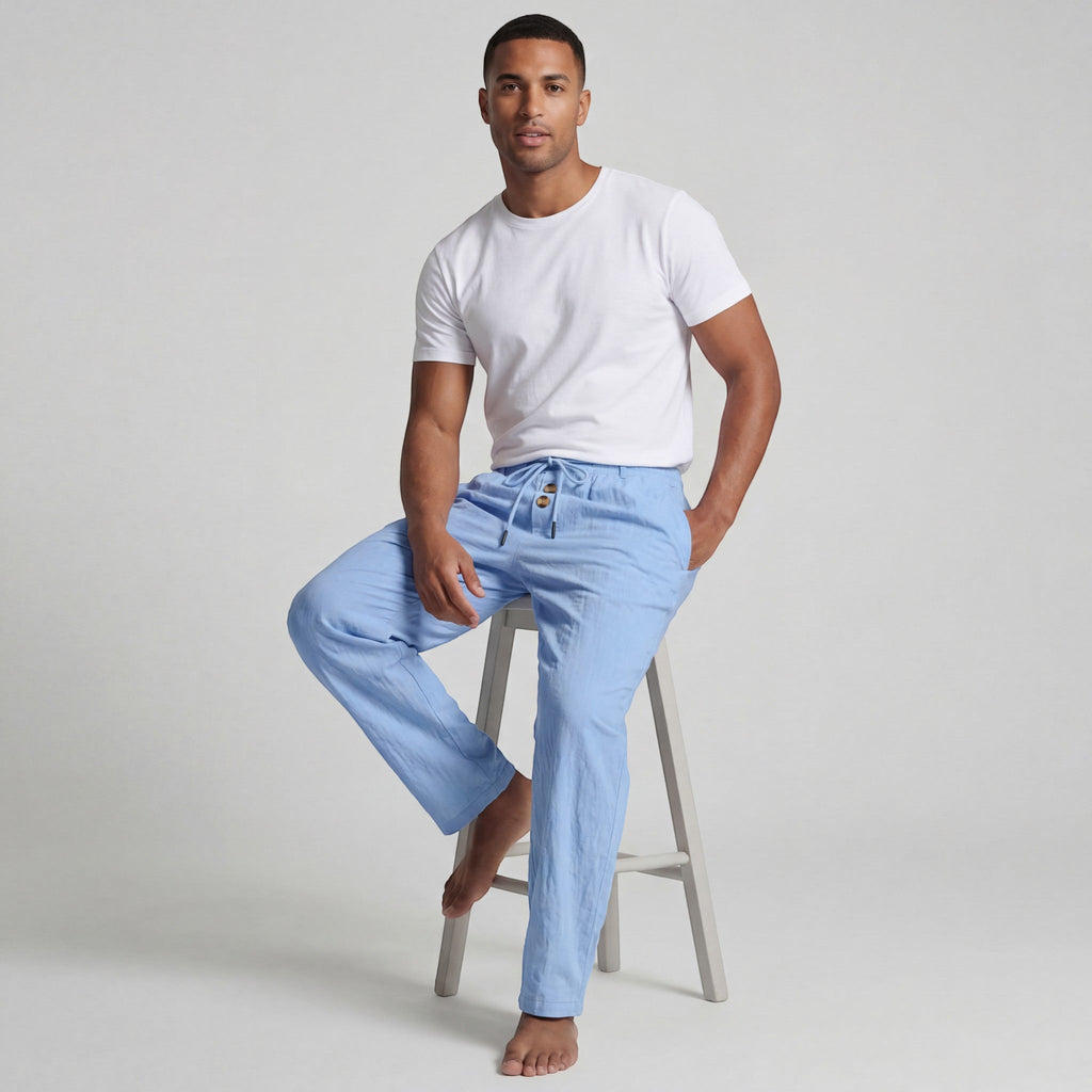 Men's linen drawstring trousers – Relaxed straight fit