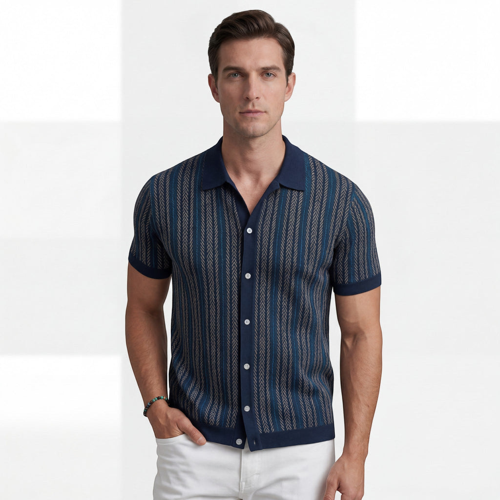 Men's jacquard knit polo shirt – Short sleeves, comfortable fit
