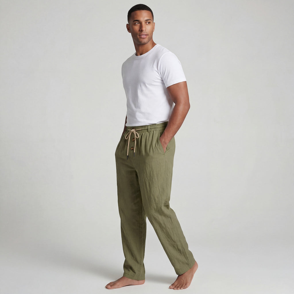 Men's linen drawstring trousers – Relaxed straight fit