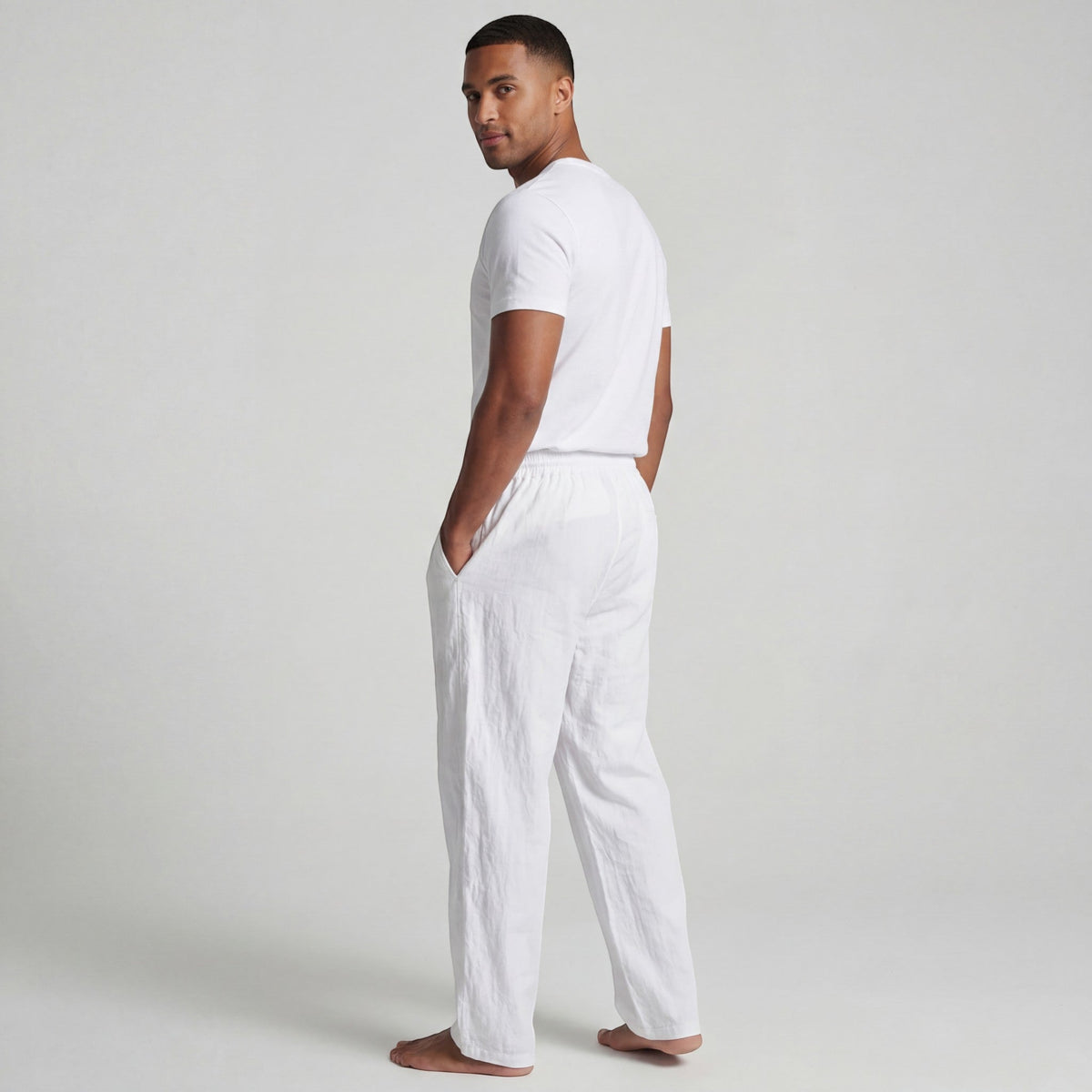 Men's linen drawstring trousers – Relaxed straight fit