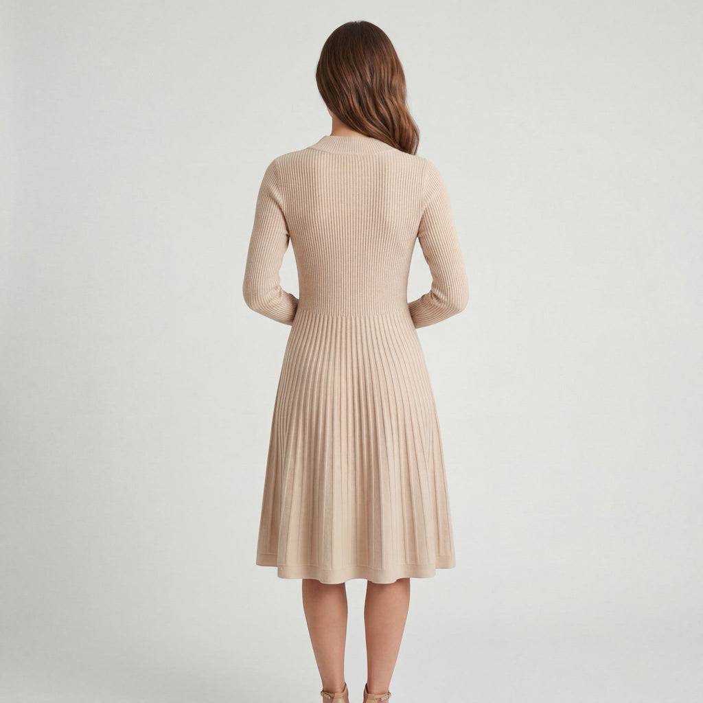 Women's cashmere knit midi dress - Long sleeves relaxed fit