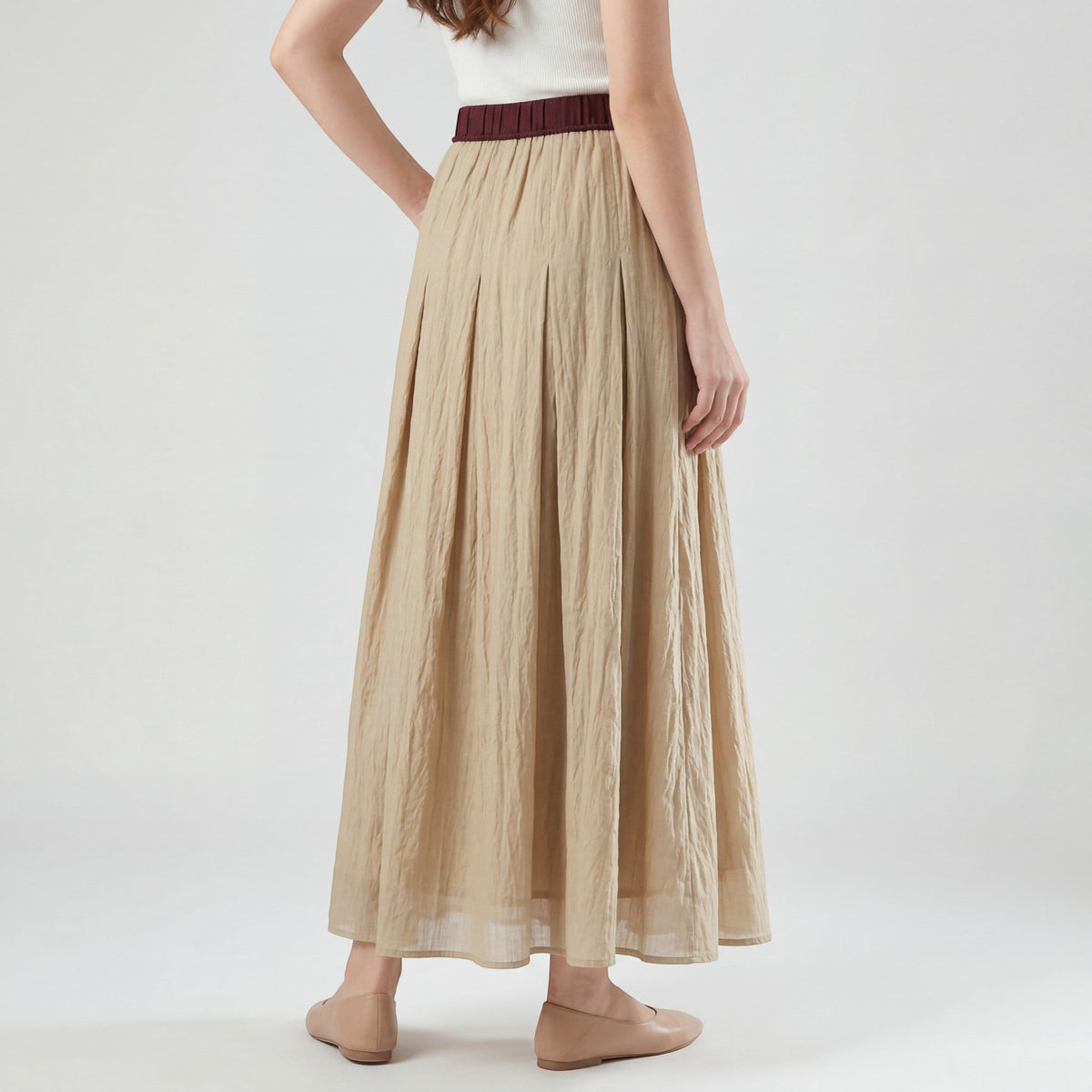 Women's linen midi skirt – Pleated flared cut