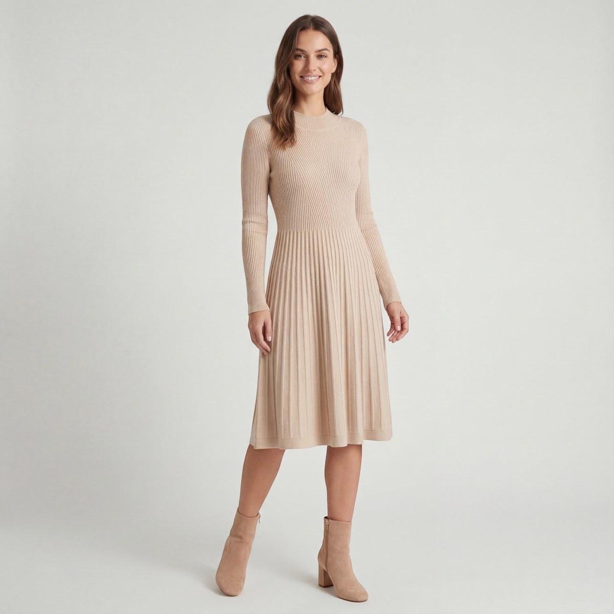Women's cashmere knit midi dress - Long sleeves relaxed fit