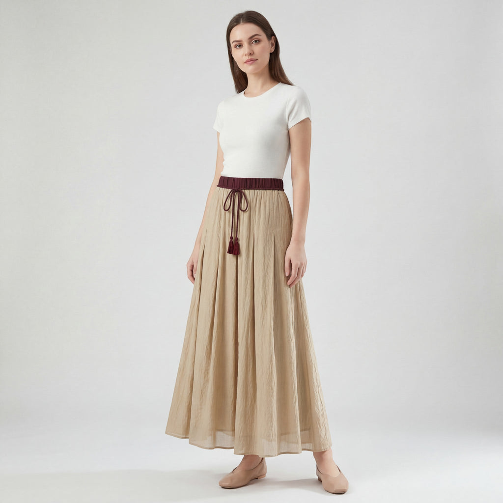 Women's linen midi skirt – Pleated flared cut