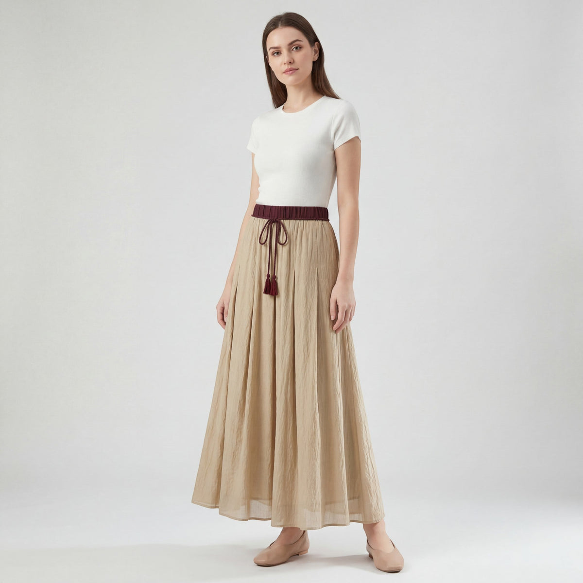 Women's linen midi skirt – Pleated flared cut