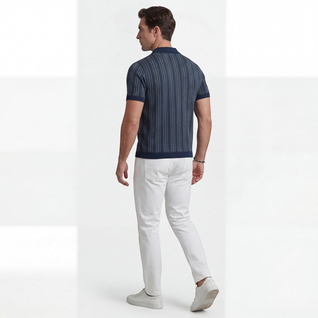 Men's jacquard knit polo shirt – Short sleeves, comfortable fit