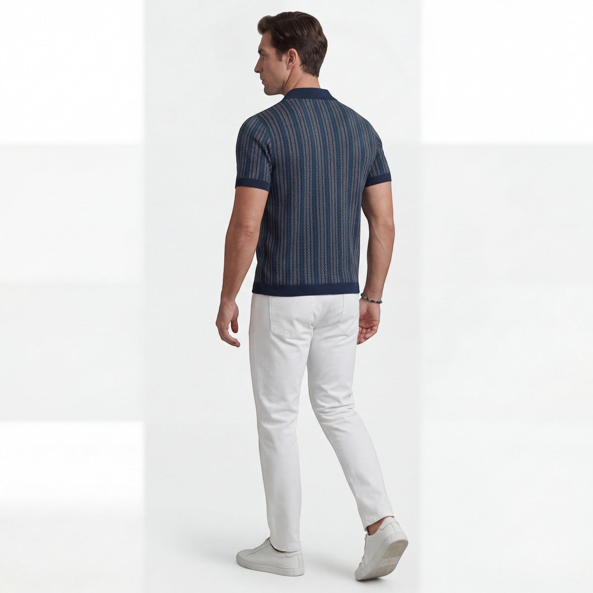 Men's jacquard knit polo shirt – Short sleeves, comfortable fit