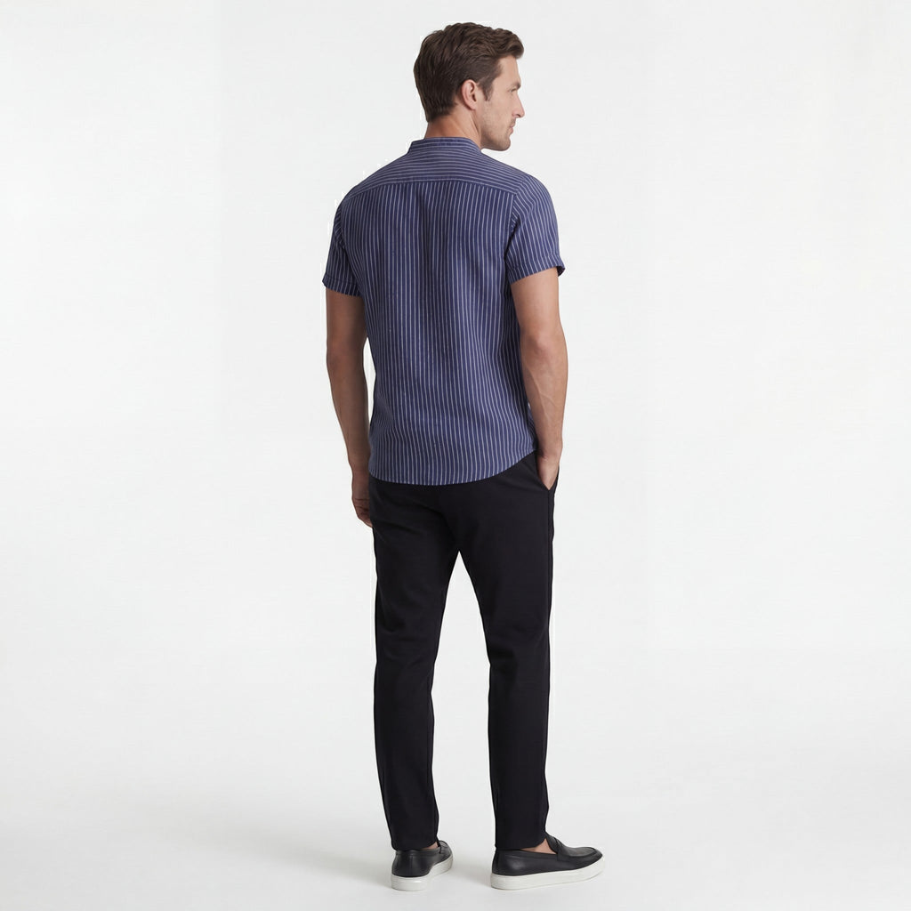 Men's short-sleeved linen shirt – Loose fit, striped