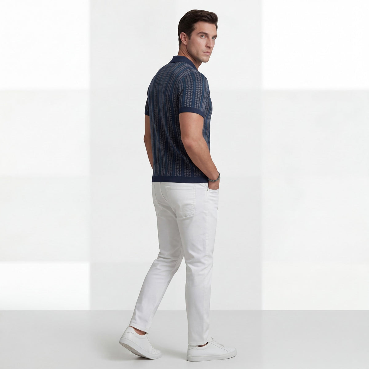 Men's jacquard knit polo shirt – Short sleeves, comfortable fit