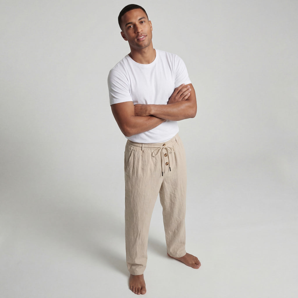 Men's linen drawstring trousers – Relaxed straight fit