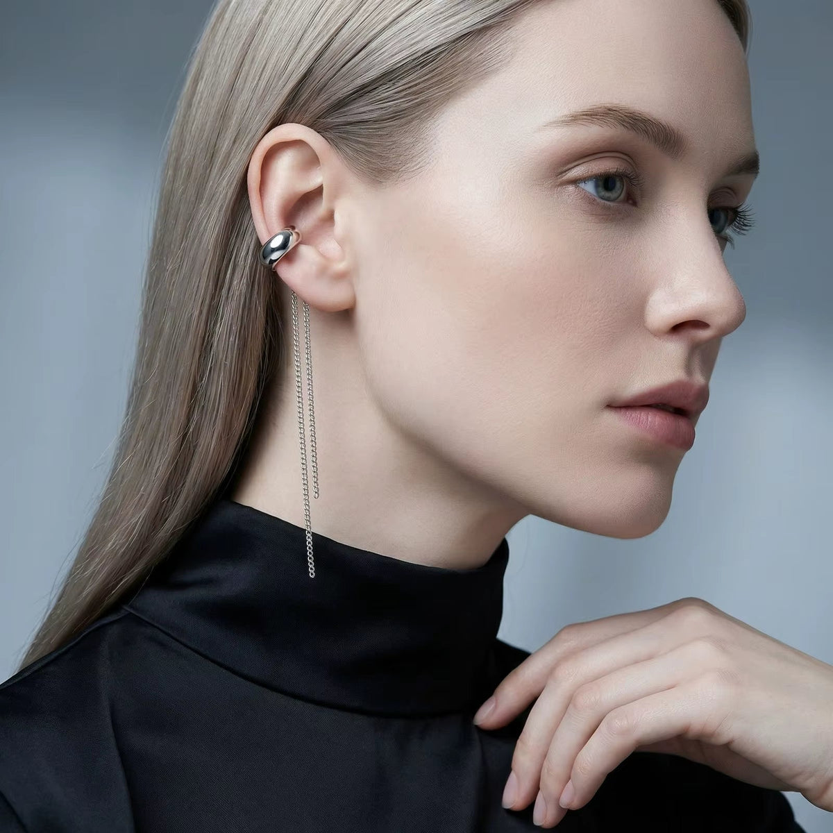 Women's stainless steel tassel ear cuff – Long statement drop