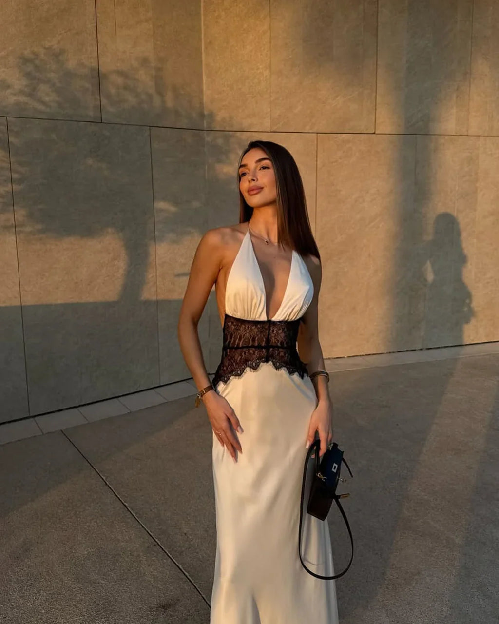 Women's Long Satin Dress – Seamless Halter with High Slit