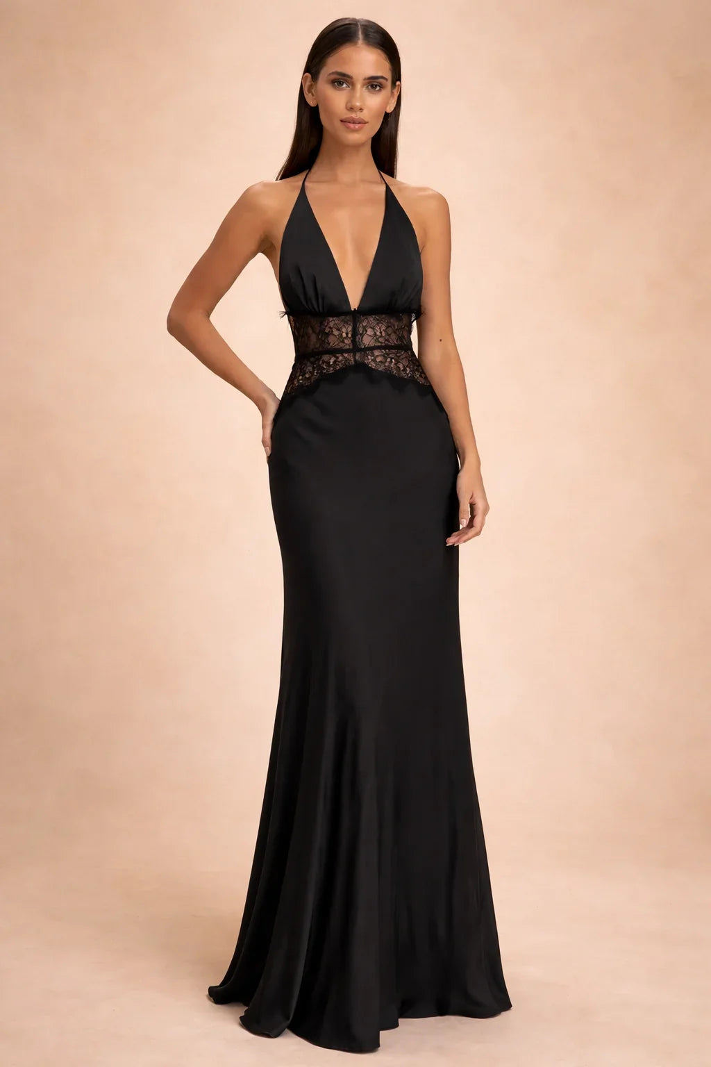 Women's Long Satin Dress – Seamless Halter with High Slit