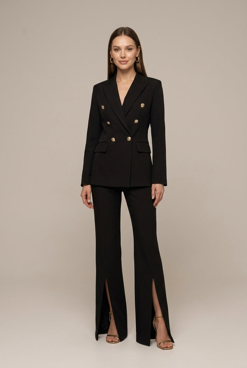 Women's Double-Breasted Suit – V-Neck Blazer & Flared Pants
