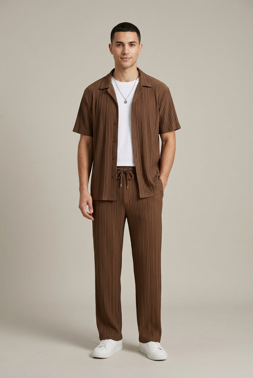 Men's Two-Piece Set – Textured Shirt and Drawstring Pants