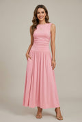 Women's Long Sleeveless Dress – Ruched Waist and Full Skirt