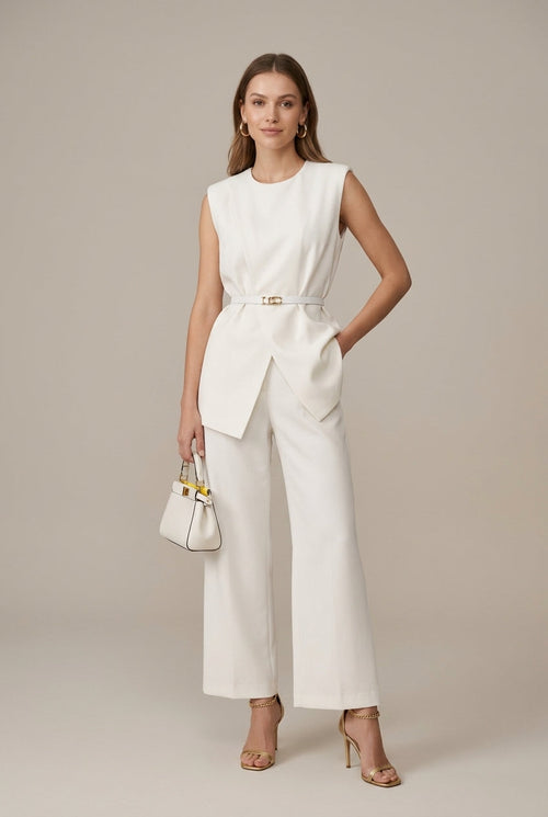Women's Two-Piece Set – Sleeveless Asymmetric Top & Wide-Leg Pants