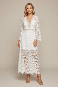 Women's Maxi Dress in Guipure Lace – V-Neck Long Sleeves