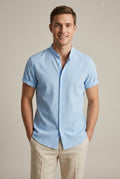 Men's Seersucker Shirt with Officer Collar – Short Sleeves, Textured Weave
