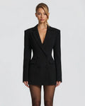 Women's Mini Blazer Dress – Deep V-Neck and Structured Shoulders