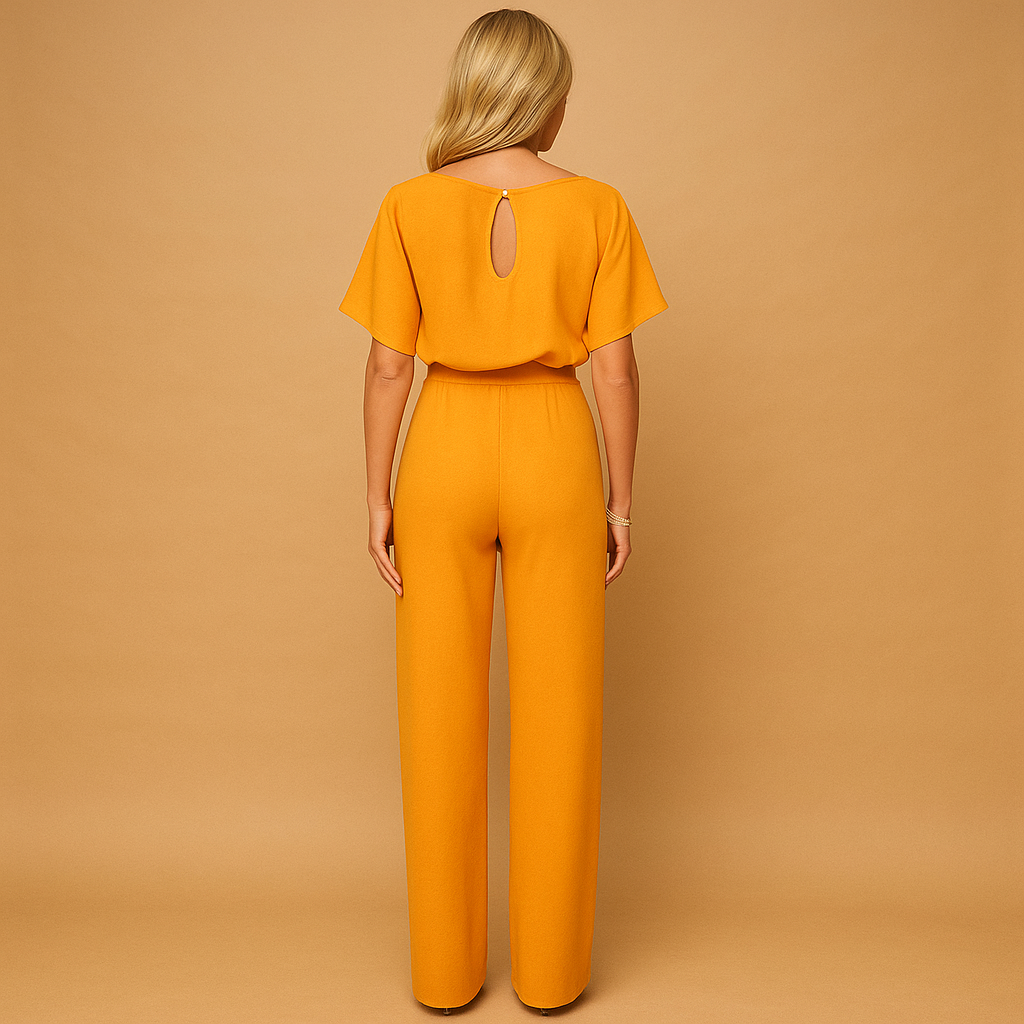 Women's Elegant High-Waist Jumpsuit – Fluid Straight Leg Defined Waist