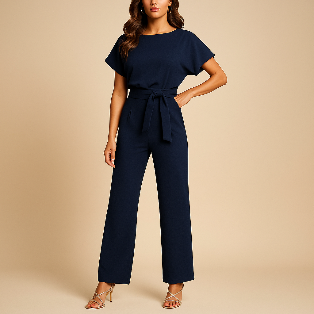 Women's Elegant High-Waist Jumpsuit – Fluid Straight Leg Defined Waist