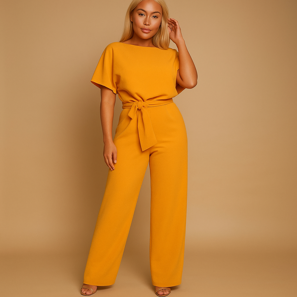 Women's Elegant High-Waist Jumpsuit – Fluid Straight Leg Defined Waist