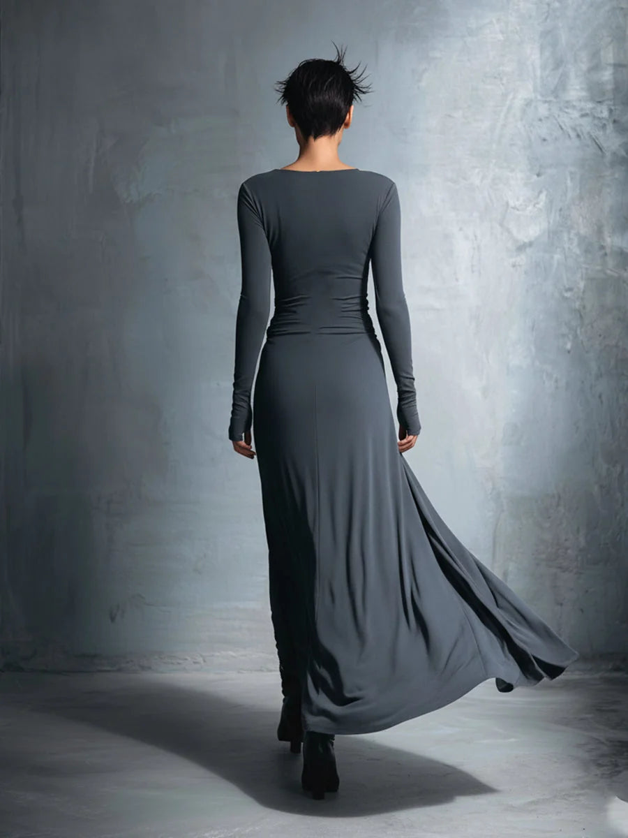 Maxi Wrap Dress for Women – Elegant Bow Detail Long Sleeves