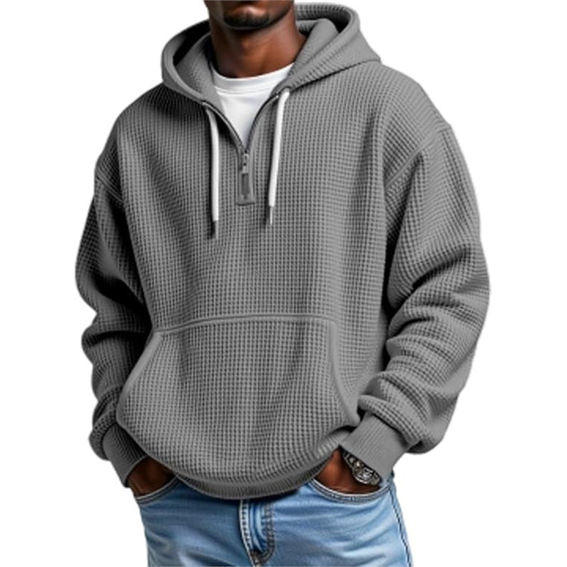 Men's Honeycomb-Knit Hooded Sweatshirt – Relaxed Fit with Double Hood