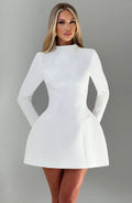 Mini A-Line Dress for Women - Long Sleeves, High Waist, Open Back