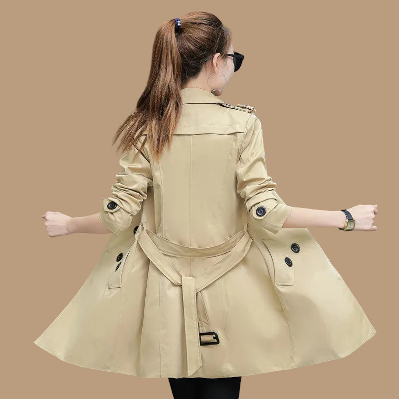 Women's Slim-Fit Trench Coat – Double-Breasted, Mid-Length