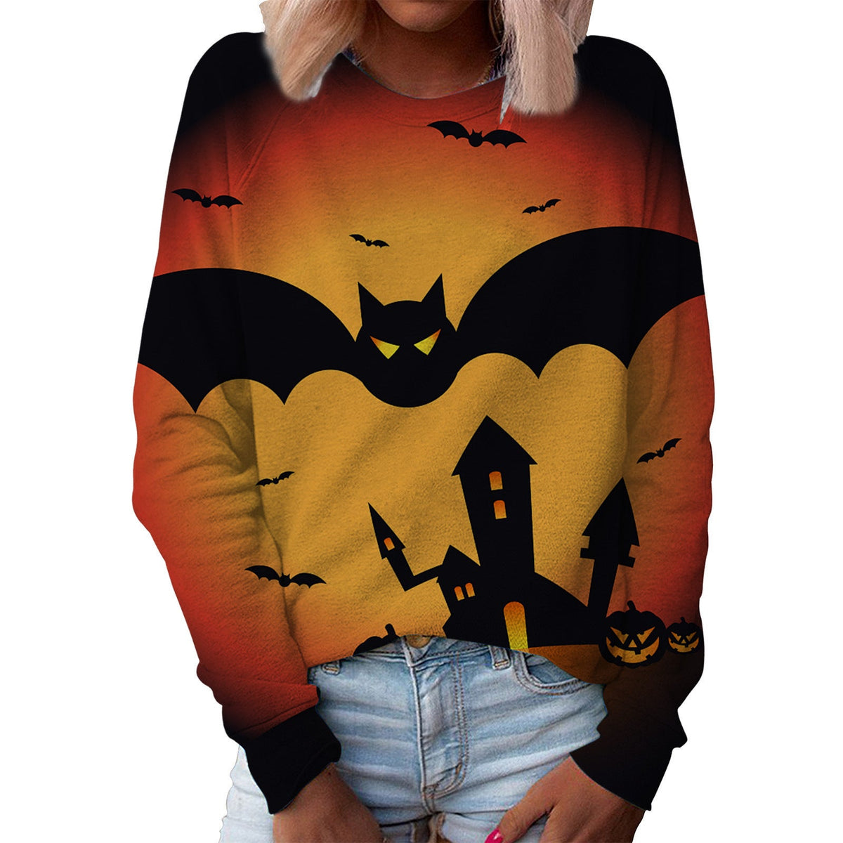 Women's Printed Top with Round Neck - Seasonal Pattern