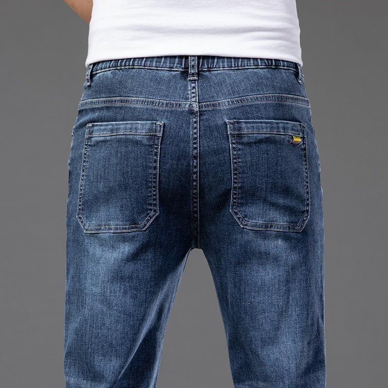 Men's Straight-Leg Denim Jeans – Partial Elastic Waist and Stretch