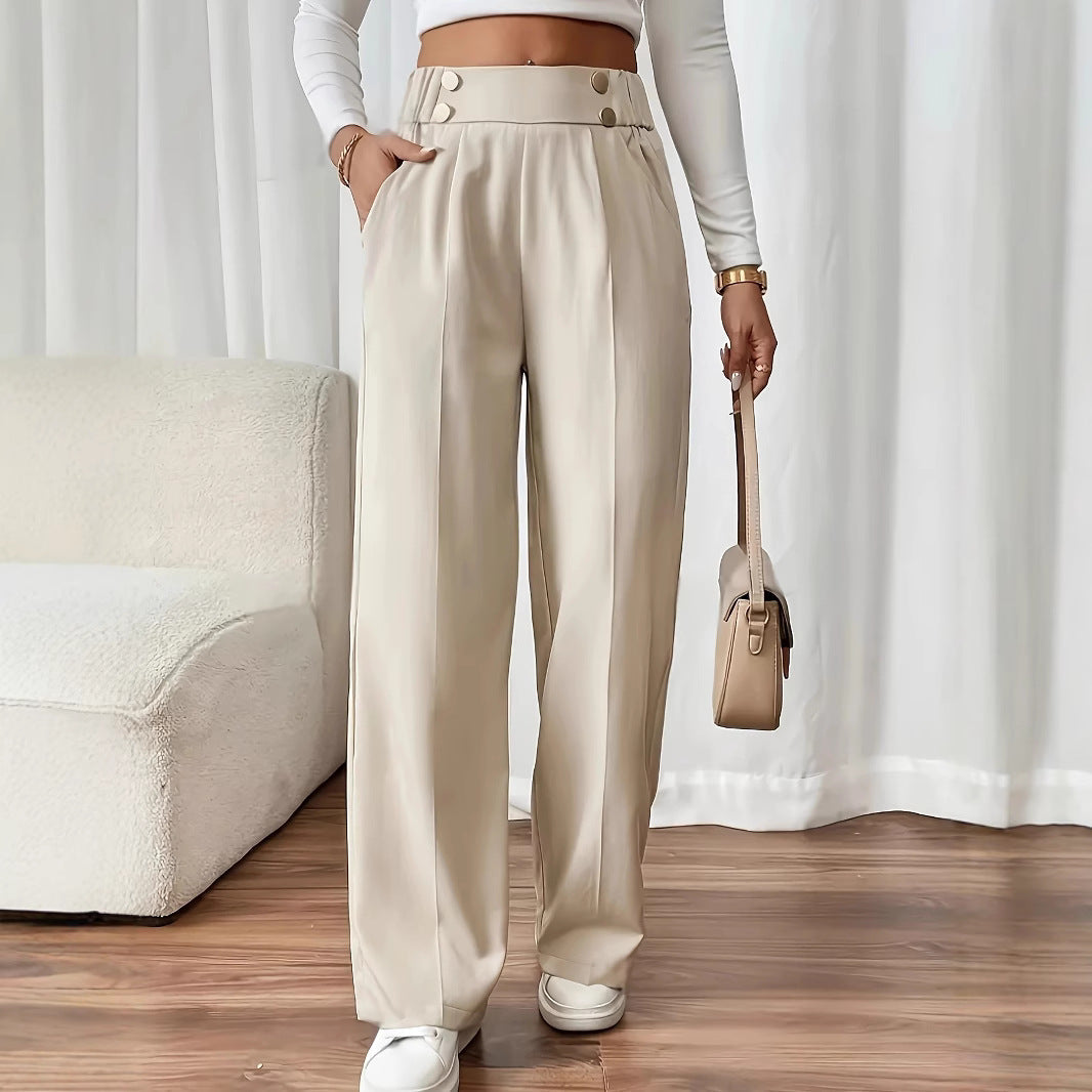 Women's High-Waisted Straight-Leg Trousers - Practical Pockets