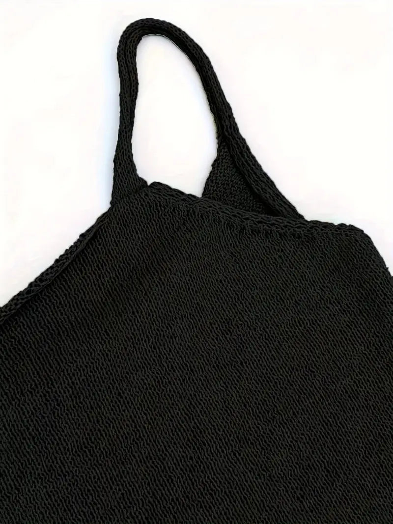 Women's Mini Knit Dress – Thin Straps and Open Back