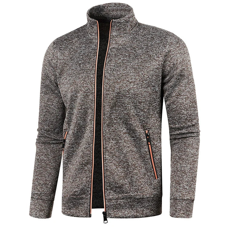 Men's Textured Knit Jacket – Stand Collar Full Zip