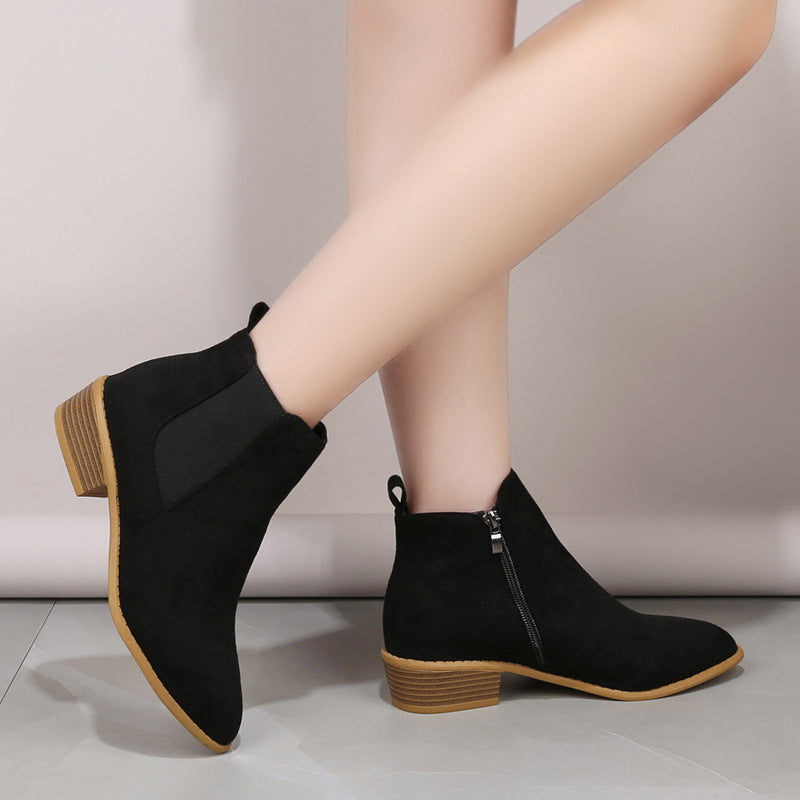 Women's Suede Ankle Boots – Pointed Toe & Block Heel