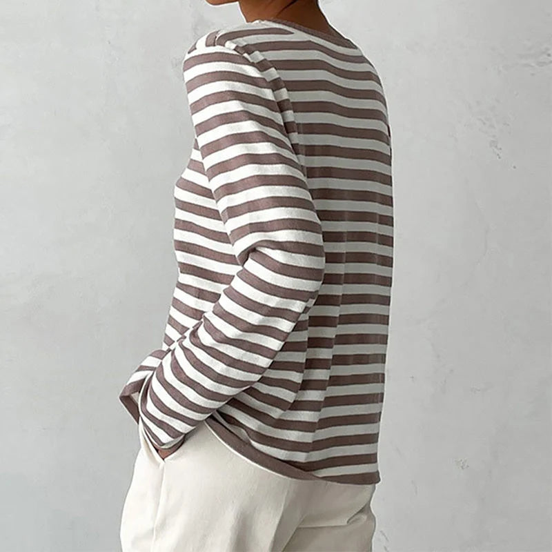Women's Striped Knit Sweater – Relaxed Fit, Long Sleeves