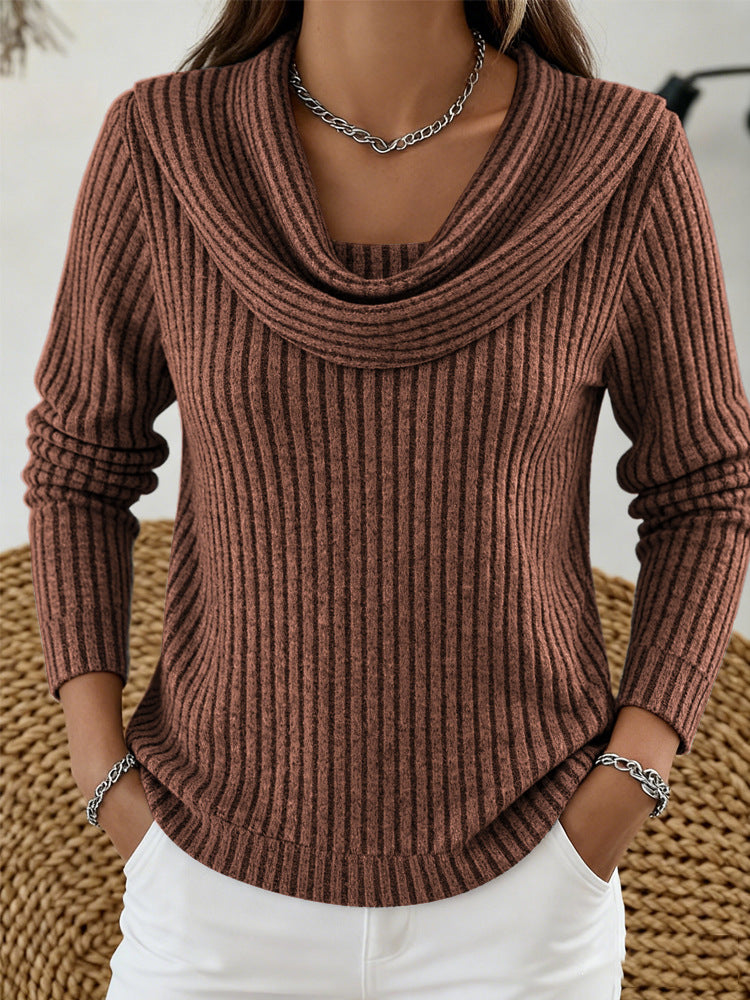 Women's Ribbed Knit Top – Relaxed-Fit Long Sleeves